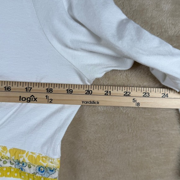 Boden‎ Women's White Floral Trim 3/4 Sleeve V Neck Top Casual Vibrant Size 16 - Picture 5 of 7